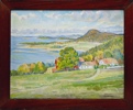 1942 Karl Vilhelm Anstensen "Kystlandskap med Gårdstun" , Olje på Lerret