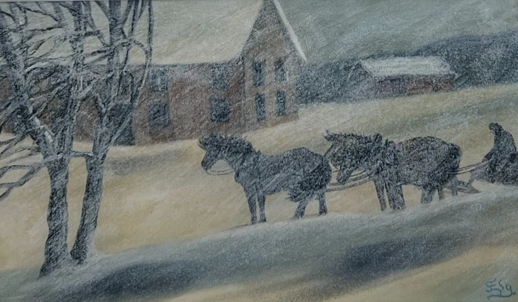 Einar Lilloe Gran(1886-1966) "Hesteslede i Snøstorm"