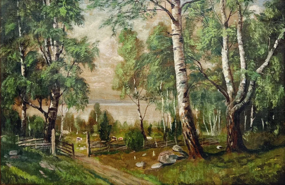 Joh. Dahl "Birkelund ved Tyrifjorden ". OPL