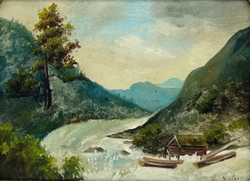 Maleri "Tømmerfløting". OPP